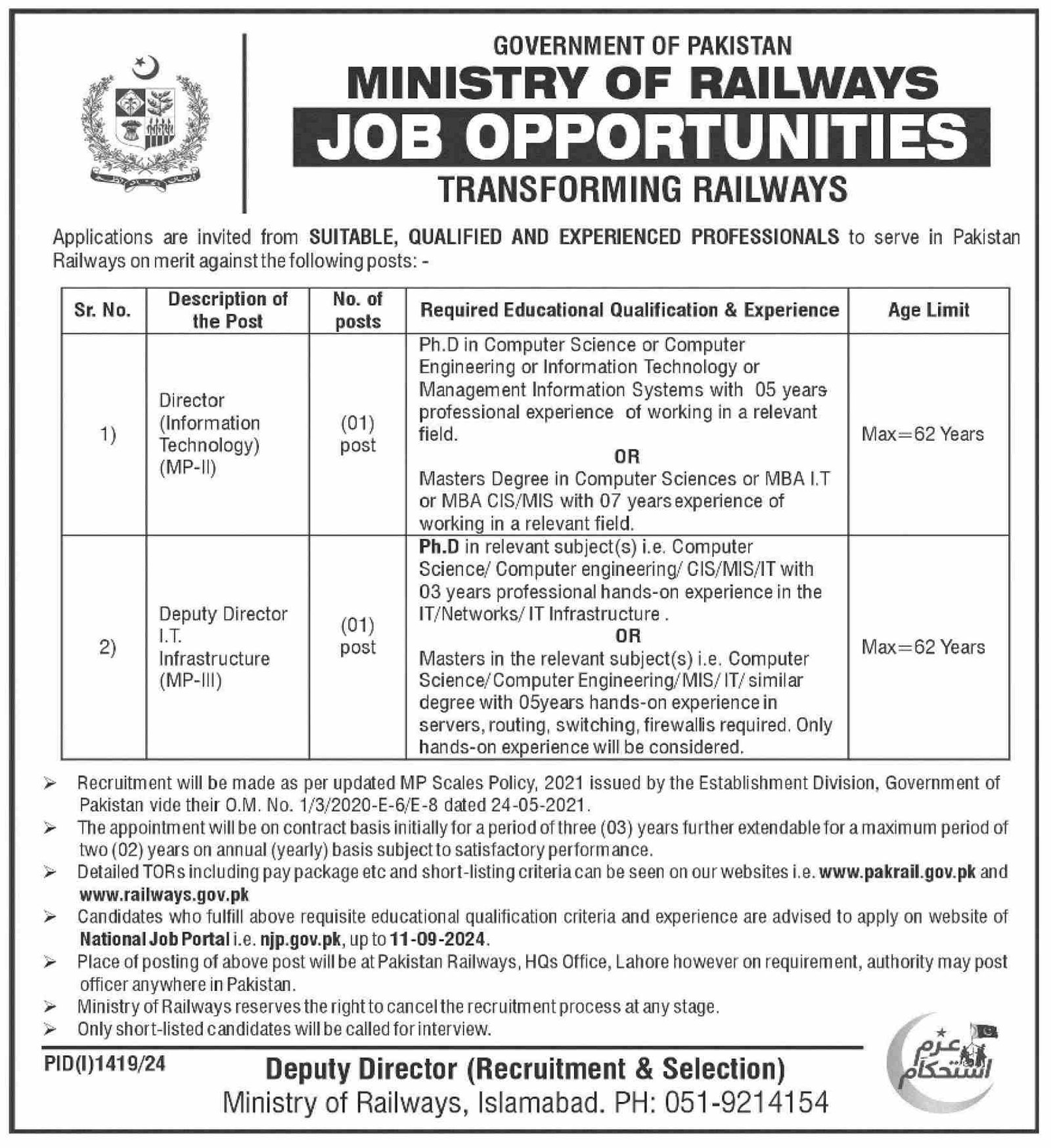 Ministry of Railways Job Ministry of Railways Job