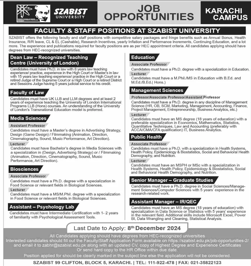 Law University Karachi Jobs