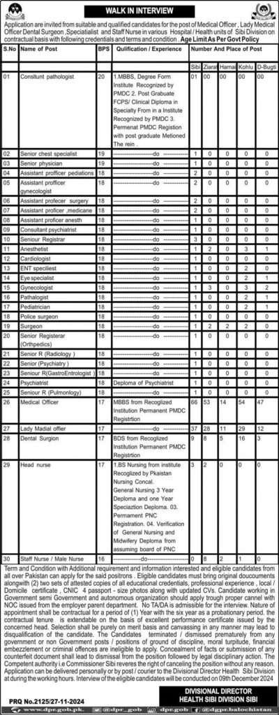 Medical Jobs in Sibi Division