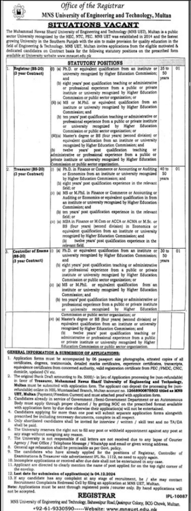New Jobs in Multan City Engineering Uni