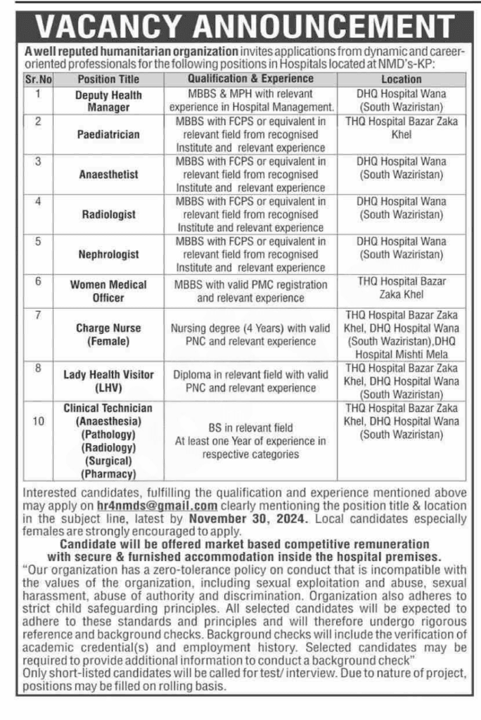New Latest Jobs in KPK Health Sector