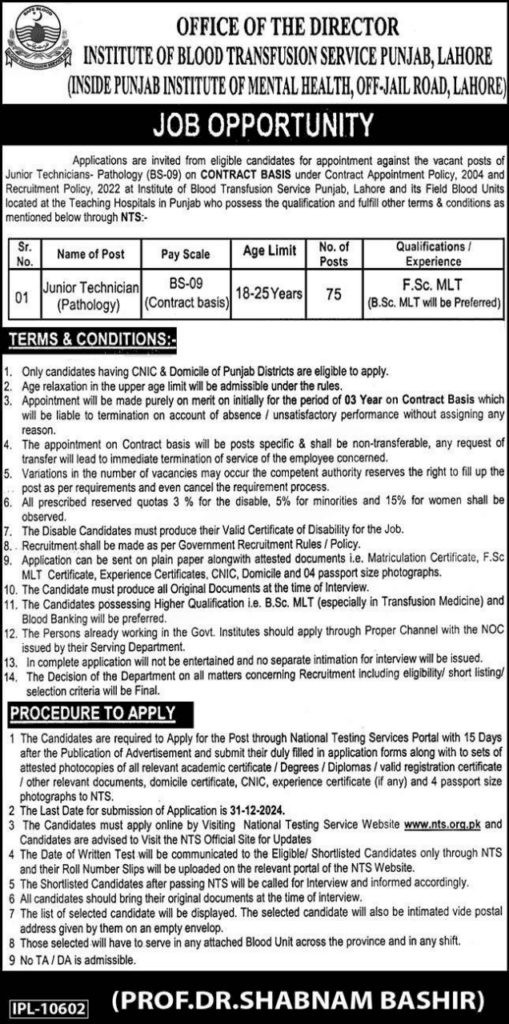 Govt Jobs in Lahore City
