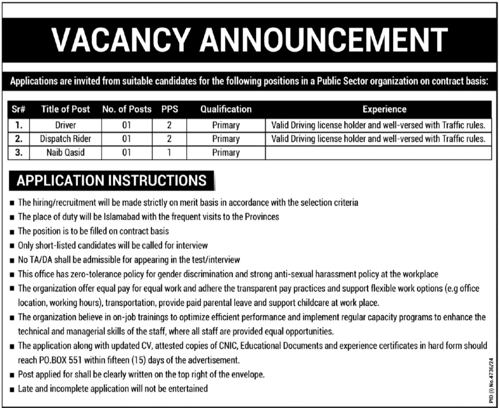 Driver Naib Qasid Jobs 2025