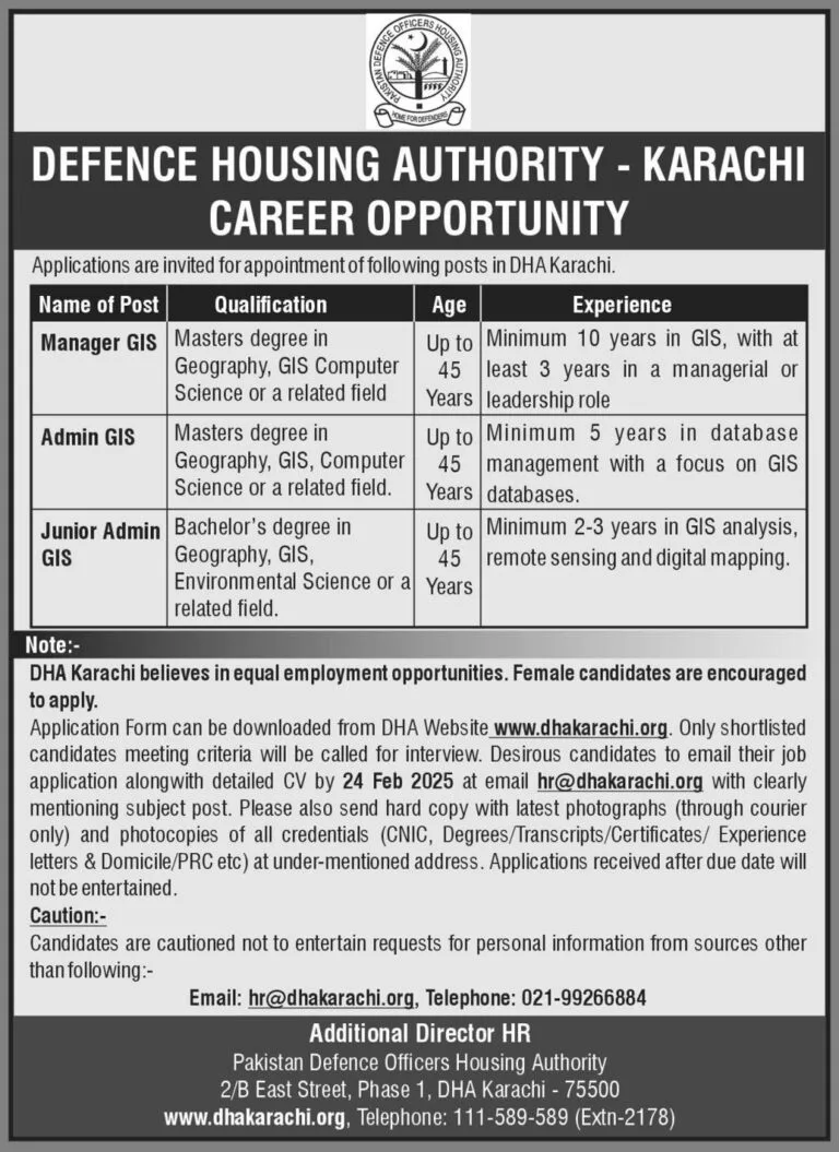 Jobs in DHA Karachi 2025