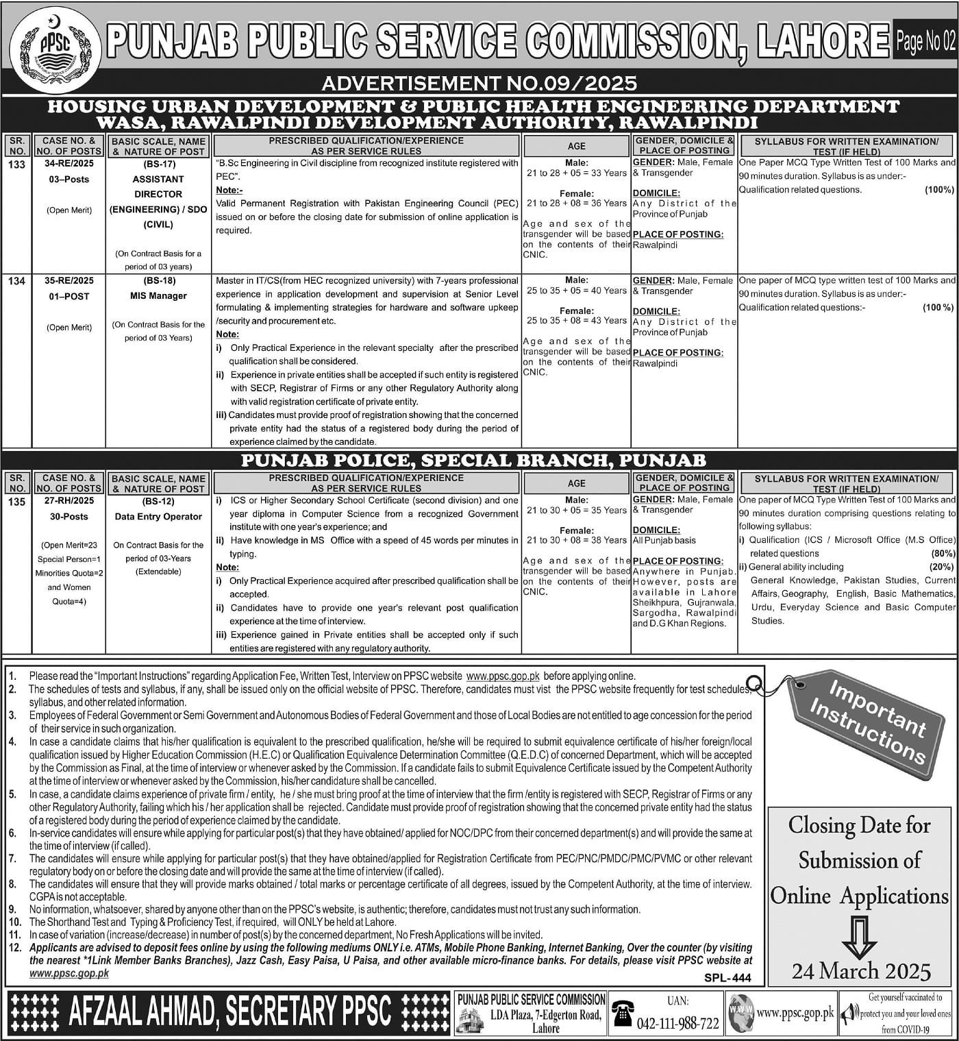 Government of the Punjab Jobs 2025